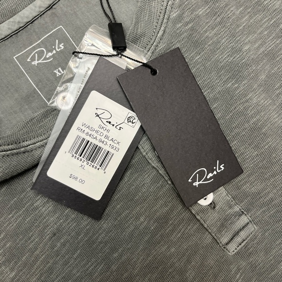 Rails Skhi Henley Size XL Washed Black Preppy Streetwear Soft 100% Cotton NWT - Picture 11 of 16
